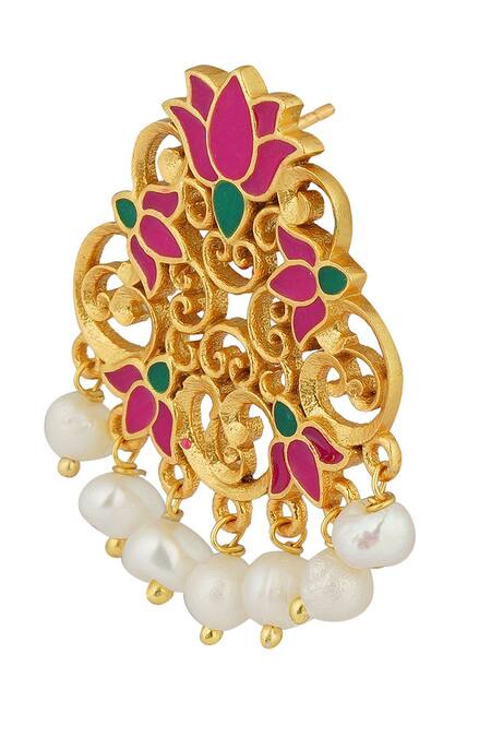 Buy Zariin Pink Embroidery, Pearls Glory Lotus Dangler Earrings Online at Aza Fashions Buy_Zariin_Pink Embroidery, Pearls Glory Lotus Dangler Earrings _Online_at_Aza_Fashions