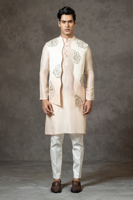 PAARSH Cream Silk, Cotton Embroidery, Cut Work Cherry Blossom Bundi Set Online at Aza Fashions PAARSH_Cream Silk, Cotton Embroidery, Cut Work Cherry Blossom Bundi Set _Online_at_Aza_Fashions