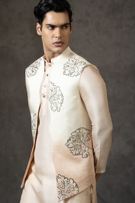 Buy PAARSH Cream Silk, Cotton Embroidery, Cut Work Cherry Blossom Bundi Set Online at Aza Fashions Buy_PAARSH_Cream Silk, Cotton Embroidery, Cut Work Cherry Blossom Bundi Set _Online_at_Aza_Fashions