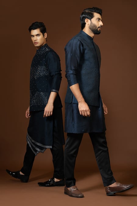 Buy_Paarsh_Blue Cotton Embroidery Chid Bundi Set _Online_at_Aza_Fashions
