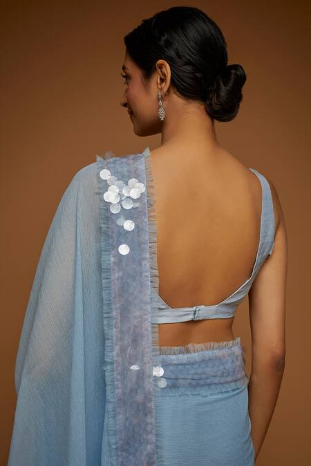 Buy_Neeta Lulla_Blue Chiffon Sequins, Beads, Crystals Border Embellished Saree With Blouse_Online_at_Aza_Fashions