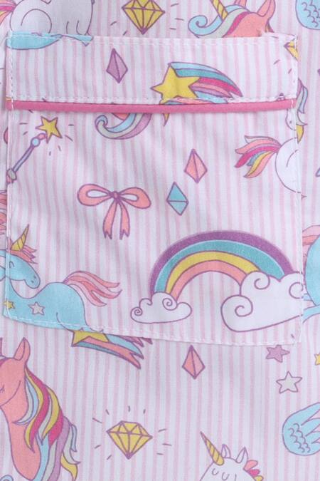 Shop_Knitting Doodles_White Unicorn Print Night Suit Set _Online_at_Aza_Fashions