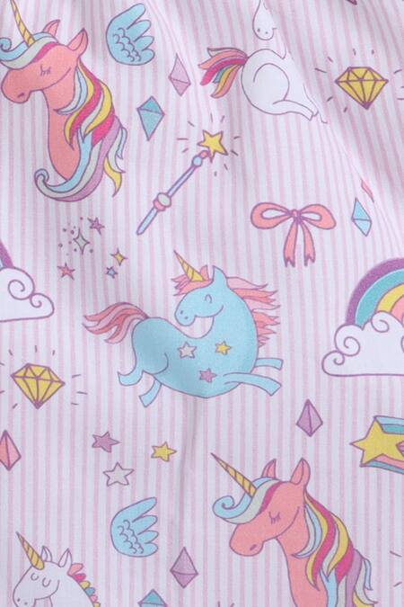 Knitting Doodles_White Unicorn Print Night Suit Set _at_Aza_Fashions