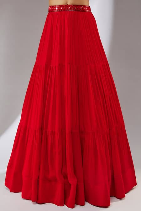 Buy Neha Khullar Red Chiffon, Crepe Sequins, Cut Work, Embroidered Border Cape Lehenga Set Online at Aza Fashions Buy_Neha Khullar_Red Chiffon, Crepe Sequins, Cut Work, Embroidered Border Cape Lehenga Set _Online_at_Aza_Fashions