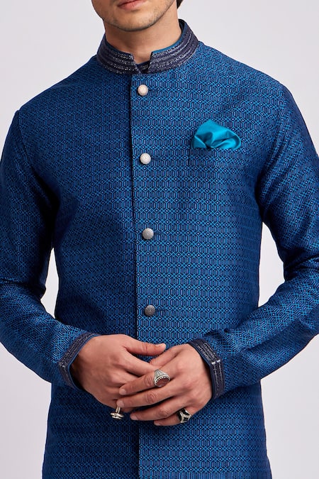 Bubber Couture Blue Silk Embroidery Diametric Print Bundi Online at Aza Fashions Bubber Couture_Blue Silk Embroidery Diametric Print Bundi _Online_at_Aza_Fashions