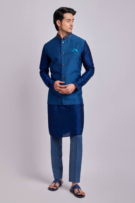 Buy Bubber Couture Blue Silk Embroidery Diametric Print Bundi Online at Aza Fashions Buy_Bubber Couture_Blue Silk Embroidery Diametric Print Bundi _Online_at_Aza_Fashions