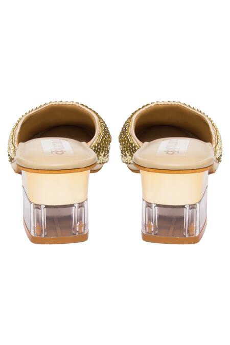 Buy_Kkarma Accessories_Gold Embroidery Nisha Mule Transparent Block Heels_Online_at_Aza_Fashions