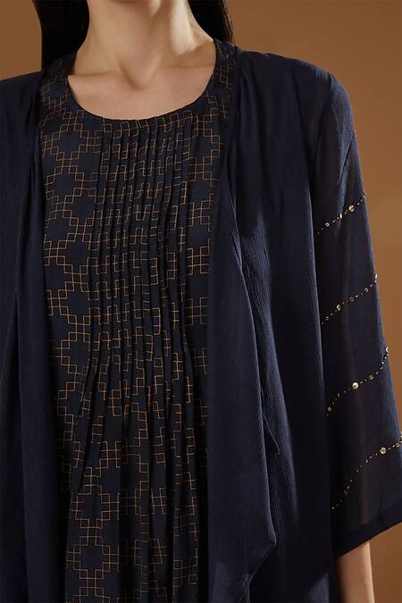 Buy OMI Blue Crepe Sequins Open , Round Embroidered Shrug And Pant Set Online at Aza Fashions Buy_OMI_Blue Crepe Sequins Open , Round Embroidered Shrug And Pant Set _Online_at_Aza_Fashions