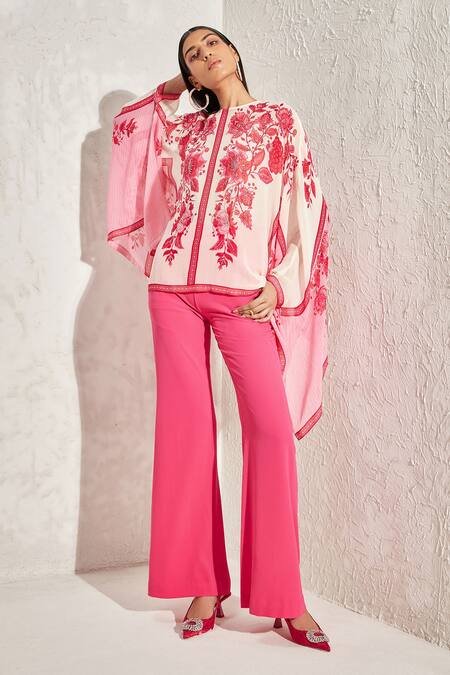 Buy_Namrata Joshipura_Pink Crepe Floral Patterns Straight Eden Kaftan Top_Online_at_Aza_Fashions