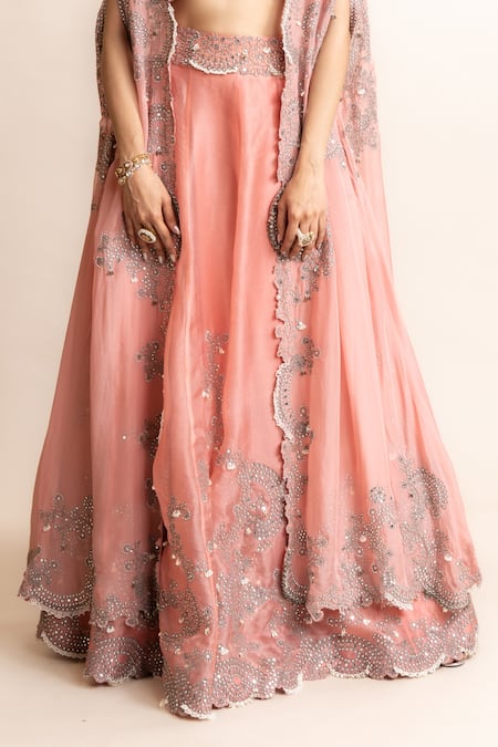 Buy Nupur Kanoi Pink Crepe, Satin, Organza Embroidered Lehenga Set With Asymmetric Hem Cape Online at Aza Fashions Buy_Nupur Kanoi_Pink Crepe, Satin, Organza Embroidered Lehenga Set With Asymmetric Hem Cape _Online_at_Aza_Fashions