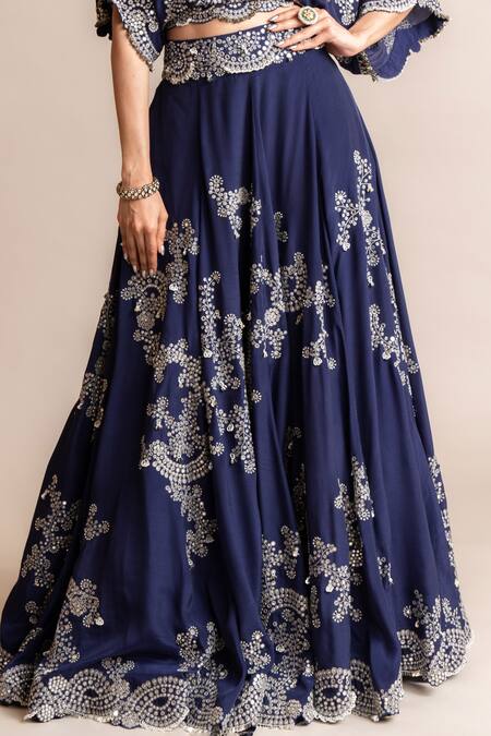 Nupur Kanoi Blue Mirrors, Stones, Sequins Hand Embroidered Lehenga And Top Set Online at Aza Fashions Nupur Kanoi_Blue Mirrors, Stones, Sequins Hand Embroidered Lehenga And Top Set _Online_at_Aza_Fashions