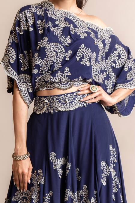 Buy Nupur Kanoi Blue Mirrors, Stones, Sequins Hand Embroidered Lehenga And Top Set Online at Aza Fashions Buy_Nupur Kanoi_Blue Mirrors, Stones, Sequins Hand Embroidered Lehenga And Top Set _Online_at_Aza_Fashions