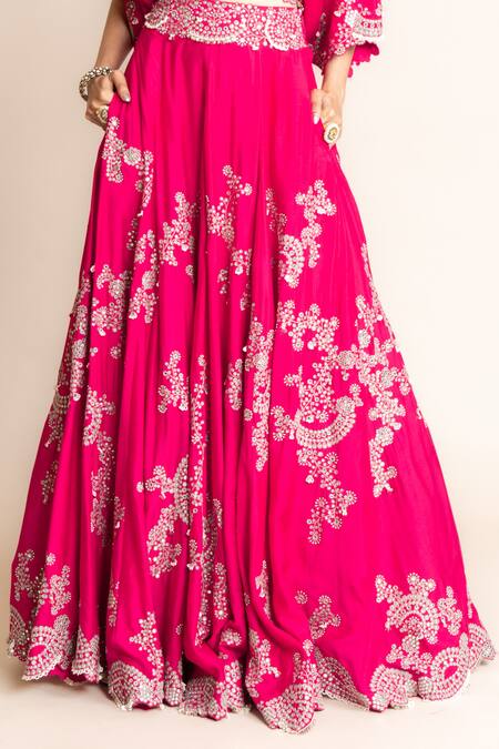 Buy Nupur Kanoi Fuchsia Crepe, Silk Mirrors, Hand Embroidered Lehenga And Off Shoulder Top Set Online at Aza Fashions Buy_Nupur Kanoi_Fuchsia Crepe, Silk Mirrors, Hand Embroidered Lehenga And Off Shoulder Top Set _Online_at_Aza_Fashions