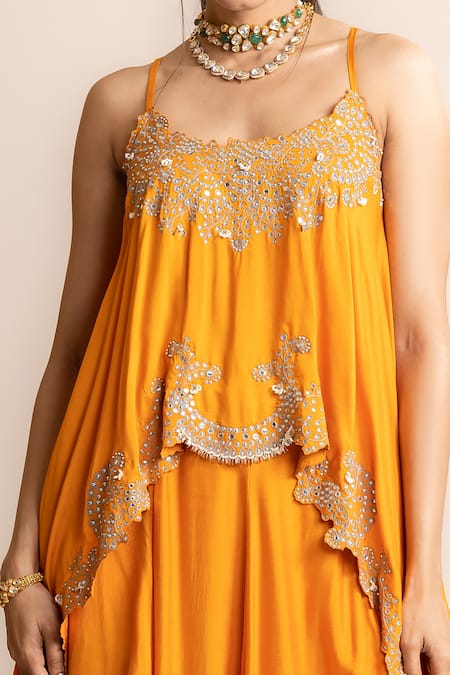 Nupur Kanoi Orange Crepe, Silk, Canvas Sequins, Hand Embroidered Lehenga And Singlet Top Set Online at Aza Fashions Nupur Kanoi_Orange Crepe, Silk, Canvas Sequins, Hand Embroidered Lehenga And Singlet Top Set _Online_at_Aza_Fashions