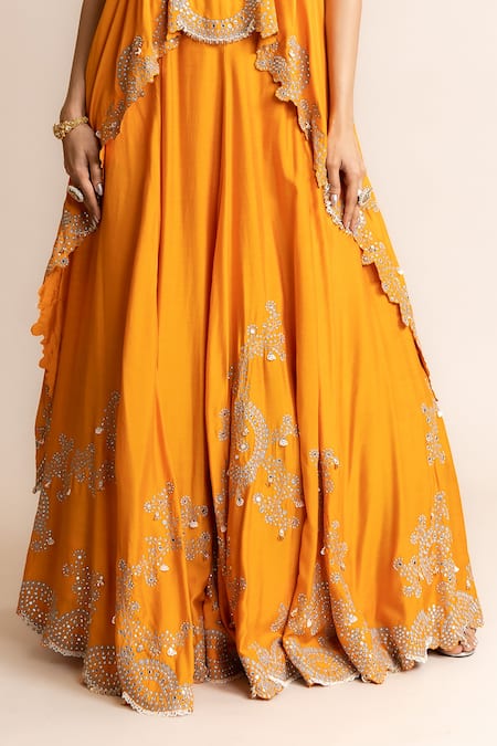 Buy Nupur Kanoi Orange Crepe, Silk, Canvas Sequins, Hand Embroidered Lehenga And Singlet Top Set Online at Aza Fashions Buy_Nupur Kanoi_Orange Crepe, Silk, Canvas Sequins, Hand Embroidered Lehenga And Singlet Top Set _Online_at_Aza_Fashions