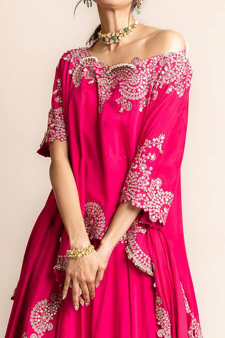 Nupur Kanoi Fuchsia Crepe, Silk Mirrors, Stones, Sequins, Hand Embroidered Top And Sharara Set Online at Aza Fashions Nupur Kanoi_Fuchsia Crepe, Silk Mirrors, Stones, Sequins, Hand Embroidered Top And Sharara Set _Online_at_Aza_Fashions
