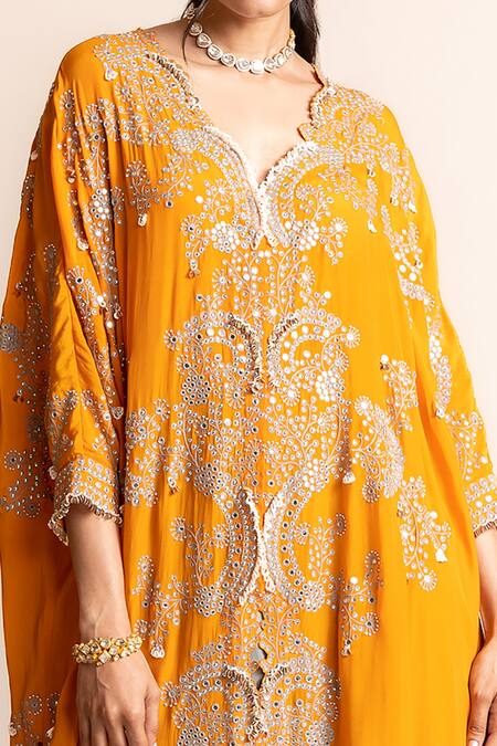 Buy Nupur Kanoi Orange Silk Hand Embroidered Triangle Cape With Pant Online at Aza Fashions Buy_Nupur Kanoi_Orange Silk Hand Embroidered Triangle Cape With Pant _Online_at_Aza_Fashions