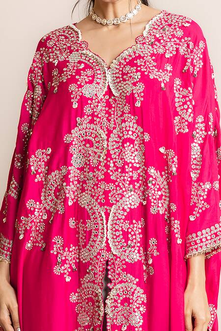 Buy Nupur Kanoi Fuchsia Silk Hand Embroidered Cape With Pant Online at Aza Fashions Buy_Nupur Kanoi_Fuchsia Silk Hand Embroidered Cape With Pant _Online_at_Aza_Fashions