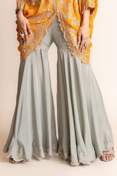 Buy Nupur Kanoi Orange Crepe Studs, Pearls, Hand Embroidered Kite Tunic With Bias Gharara Online at Aza Fashions Buy_Nupur Kanoi_Orange Crepe Studs, Pearls, Hand Embroidered Kite Tunic With Bias Gharara _Online_at_Aza_Fashions