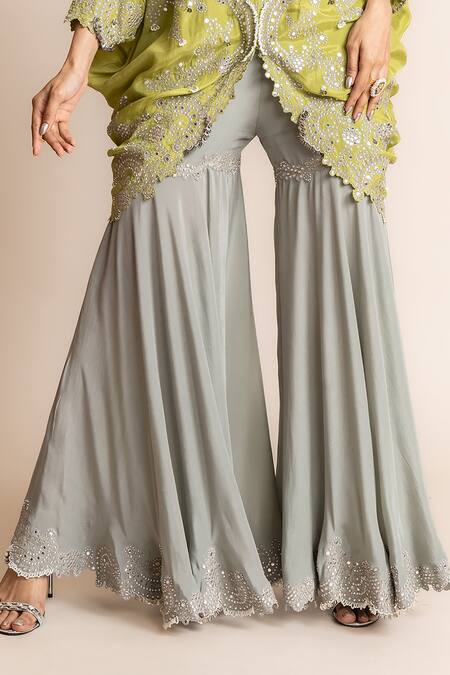 Buy Nupur Kanoi Green Crepe Sequins, Mirrors, Hand Embroidered Kite Tunic And Bias Gharara Set Online at Aza Fashions Buy_Nupur Kanoi_Green Crepe Sequins, Mirrors, Hand Embroidered Kite Tunic And Bias Gharara Set _Online_at_Aza_Fashions