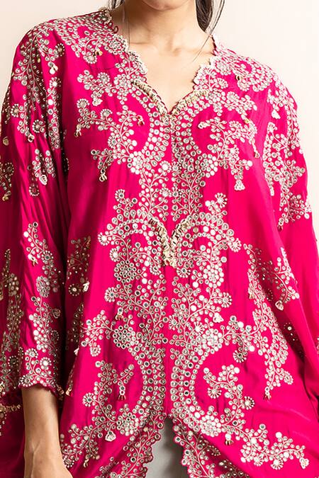 Nupur Kanoi Fuchsia Crepe Mirrors, Studs, Hand Embroidered Short Tunic And Bias Gharara Set Online at Aza Fashions Nupur Kanoi_Fuchsia Crepe Mirrors, Studs, Hand Embroidered Short Tunic And Bias Gharara Set _Online_at_Aza_Fashions