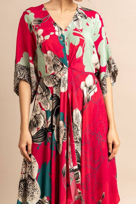 Nupur Kanoi_Magenta Crepe Digital Print Animal And Kaftan & Draped Stripe Pant Set  _Online_at_Aza_Fashions