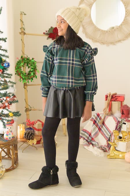 Fairies Forever Green 90% Cotton Checkered Pattern Full Sleeve Top Online at Aza Fashions Fairies Forever_Green 90% Cotton Checkered Pattern Full Sleeve Top _Online_at_Aza_Fashions