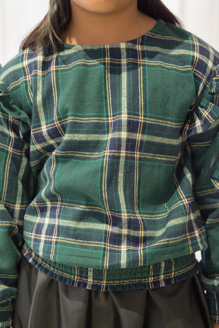 Buy Fairies Forever Green 90% Cotton Checkered Pattern Full Sleeve Top Online at Aza Fashions Buy_Fairies Forever_Green 90% Cotton Checkered Pattern Full Sleeve Top _Online_at_Aza_Fashions