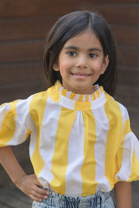 Shop_Fairies Forever_Yellow Cotton Printed Stripe Top _Online_at_Aza_Fashions