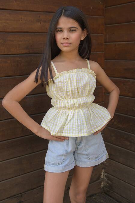 Fairies Forever_White Cotton Printed Stripe Checkered Pattern Top _Online_at_Aza_Fashions