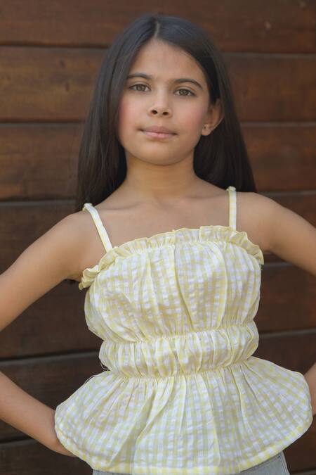 Shop_Fairies Forever_White Cotton Printed Stripe Checkered Pattern Top _Online_at_Aza_Fashions