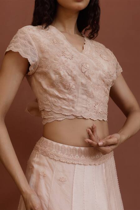 Neha Poddar_Pink Wrap Blouse And Sharara & Summer Silk Embroidery & Set _Online_at_Aza_Fashions