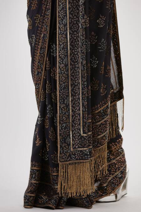 Shop Nakul Sen Black Chiffon Embroidery, Cut Work Floral Cutdana Saree With Sleeveless Blouse Online at Aza Fashions Shop_Nakul Sen_Black Chiffon Embroidery, Cut Work Floral Cutdana Saree With Sleeveless Blouse_Online_at_Aza_Fashions