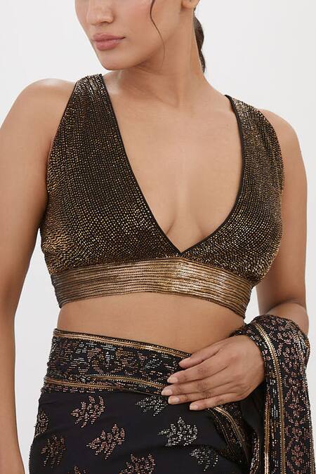 Nakul Sen Black Chiffon Embroidery, Cut Work Floral Cutdana Saree With Sleeveless Blouse at Aza Fashions Nakul Sen_Black Chiffon Embroidery, Cut Work Floral Cutdana Saree With Sleeveless Blouse_at_Aza_Fashions