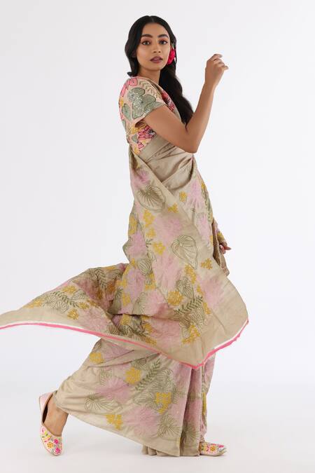 Nakita Singh_Grey Silk Sequins, Embroidery Round Neck Handwoven Saree With Blouse_Online_at_Aza_Fashions