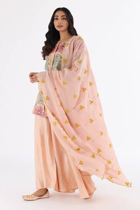 Nakita Singh_Yellow Satin, Silk Embroidery, Sequins, Cut Work Round Lotus Thread Kurta Set_Online_at_Aza_Fashions