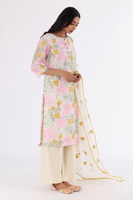 Buy_Nakita Singh_White Silk, Organza, Embroidery Round Neck Kurta Set_Online_at_Aza_Fashions