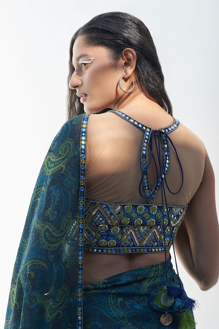 Nadima Saqib Paisley Print Ruffle Saree 