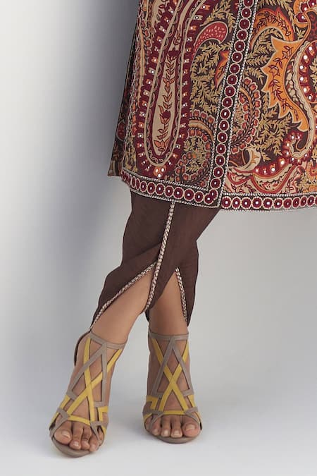 Nadima Saqib_Brown Dupion Mirror Work Dhoti Pant _Online_at_Aza_Fashions