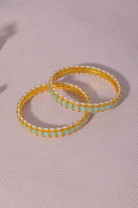Buy_Namasya_Blue Lace, Pearls, Diamonds Kundan Studded Bangles - Set Of 2 _Online_at_Aza_Fashions