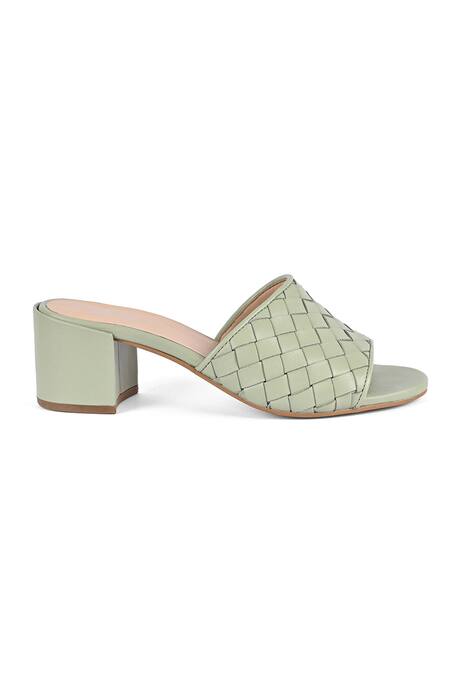 Vanilla Moon_Green Natty Broad Weave Pattern Mules_Online_at_Aza_Fashions