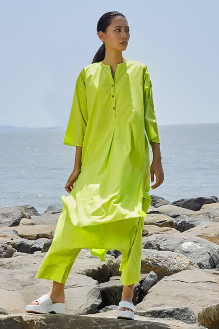 Buy_MATI_1_Green Cotton Low Crotch Neon Pant_Online_at_Aza_Fashions