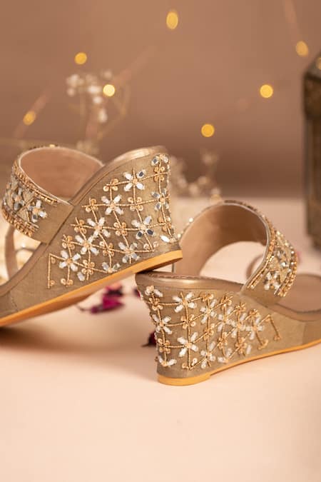 Gold Wedge Sandals Wedding, Silver Wedges Wedding Gold