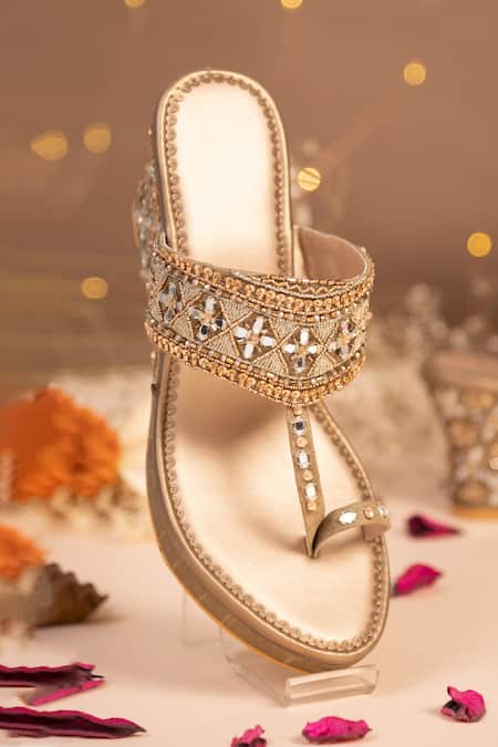 Women's Sandals Low Heels Indian Bridal Shoes Handmade Pearls Decorative  Flat | eBay