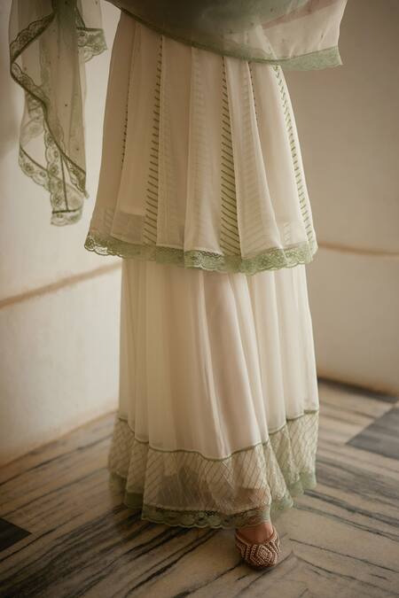 Shop_Label Nimbus_Ivory Georgette Hand Embroidered Salli Round Kurta Sharara Set_Online_at_Aza_Fashions