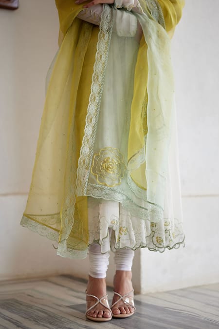 Label Nimbus Ivory Chiffon, Lycra, Silk Organza Embroidery Floral Cutwork Hand Anarkali Set Online at Aza Fashions Label Nimbus_Ivory Chiffon, Lycra, Silk Organza Embroidery Floral Cutwork Hand Anarkali Set _Online_at_Aza_Fashions