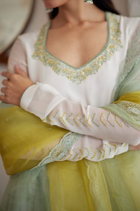 Label Nimbus Ivory Chiffon, Lycra, Silk Organza Embroidery Floral Cutwork Hand Anarkali Set at Aza Fashions Label Nimbus_Ivory Chiffon, Lycra, Silk Organza Embroidery Floral Cutwork Hand Anarkali Set _at_Aza_Fashions