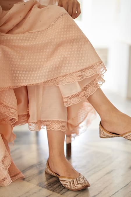 Label Nimbus Peach Chanderi, Cotton, , Organza Embroidery Round Hand Anarkali Set at Aza Fashions Label Nimbus_Peach Chanderi, Cotton, , Organza Embroidery Round Hand Anarkali Set _at_Aza_Fashions