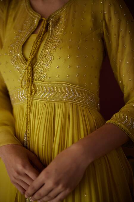 Buy_Label Nimbus_Green Georgette Hand Embroidered Salli Round Peplum Kurta Sharara Set_Online_at_Aza_Fashions