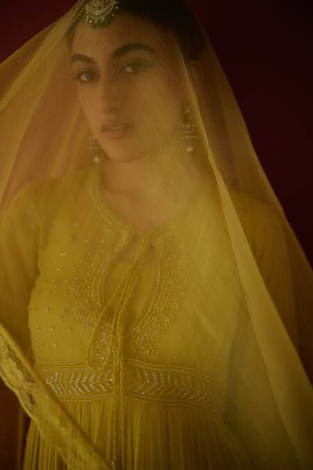 Shop_Label Nimbus_Green Georgette Hand Embroidered Salli Round Peplum Kurta Sharara Set_Online_at_Aza_Fashions